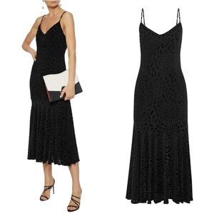 Caroline Constas Kai Black Slip Midi Long Dress Leopard Print Animal Metallic